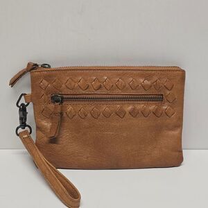 Day And Mood Tan Leather Sting Clutch Wristlet Bag Purse